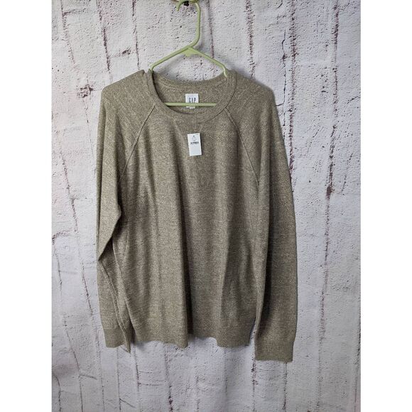 Gap 100% Cotton Crewneck Sweater Tan Herringbone Mens L Large NWT - Picture 1 of 6